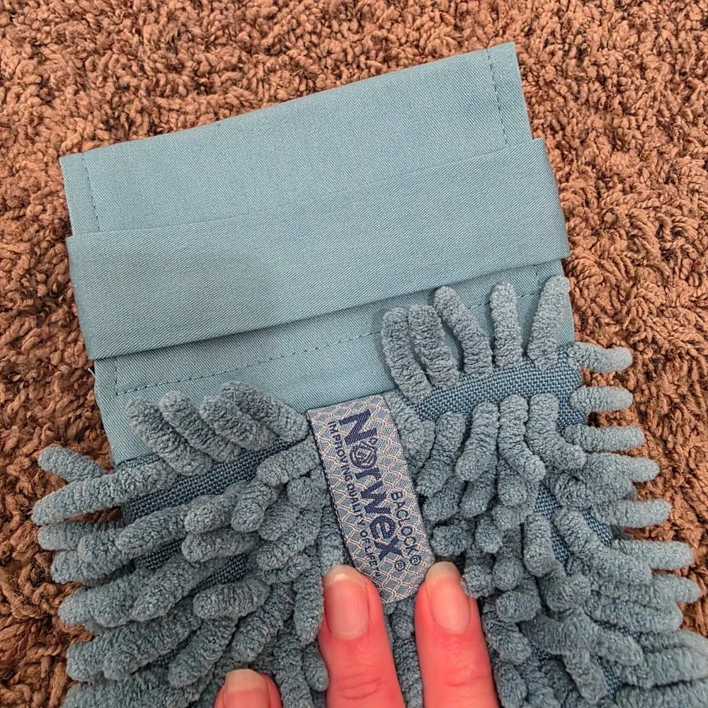 Norwex Chenille Hand Towel Hanging Teal Microfiber BacLock Blue New